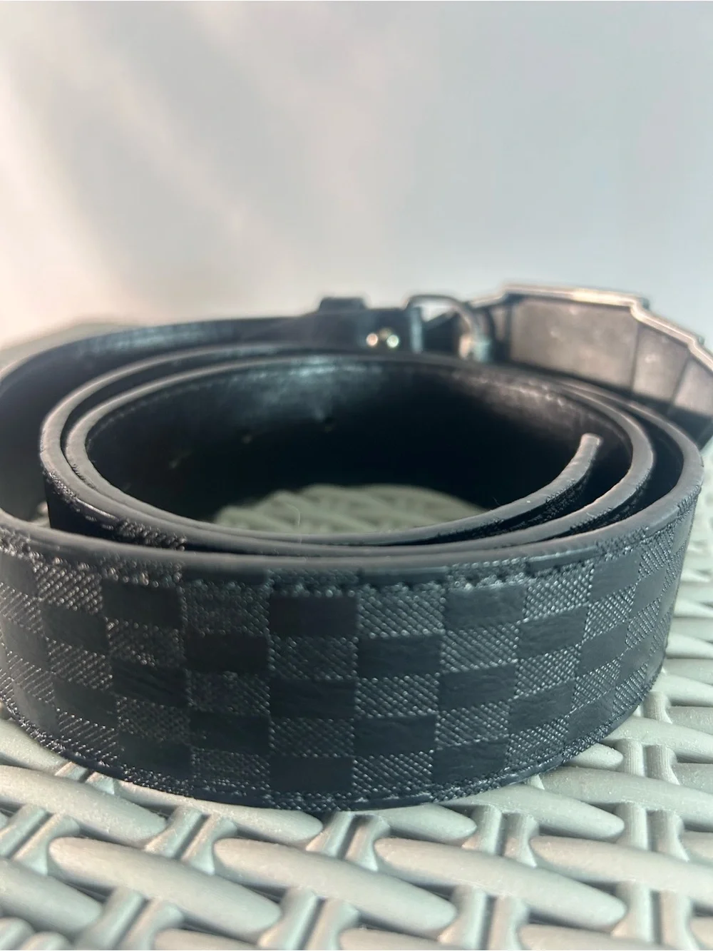 Men's Black Leather Belt with Spade Playing Card Buckle